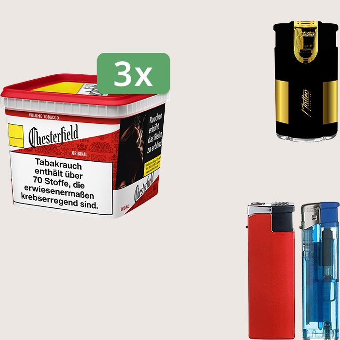 Chesterfield Original Red 3 x 245 g Sparpaket mit Feuerzeugset
