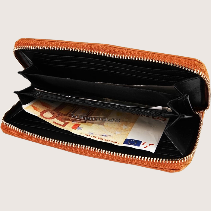 Damen Geldbörse aus Lederimitat - Braun 19 x 10 cm