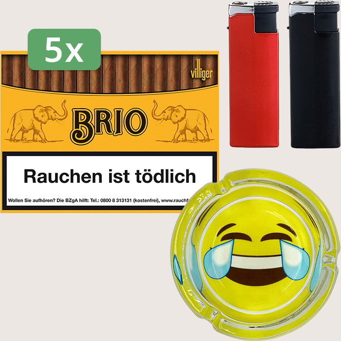 Villiger Brio 5 x 15,40 € Sparpaket mit 250 Zigarillos, Aschenbecher und Feuerzeugset
