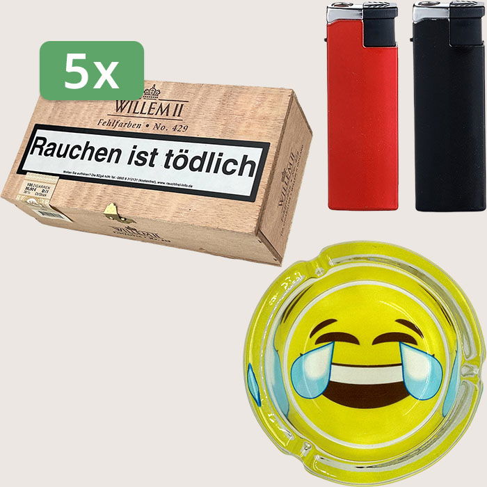 Willem II Fehlfarben No. 429 - 5 x 30,80 € Sparpaket mit 500 Zigarillos, Aschenbecher und Feuerzeugset