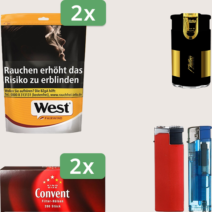 West Yellow 2 x 93 g Sparpaket mit 400 Convent Hülsen und Feuerzeugset