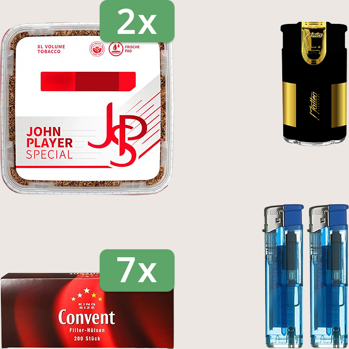 JPS Red 2 x 420 g Sparpaket mit 1.400 Convent Hülsen und Feuerzeugset