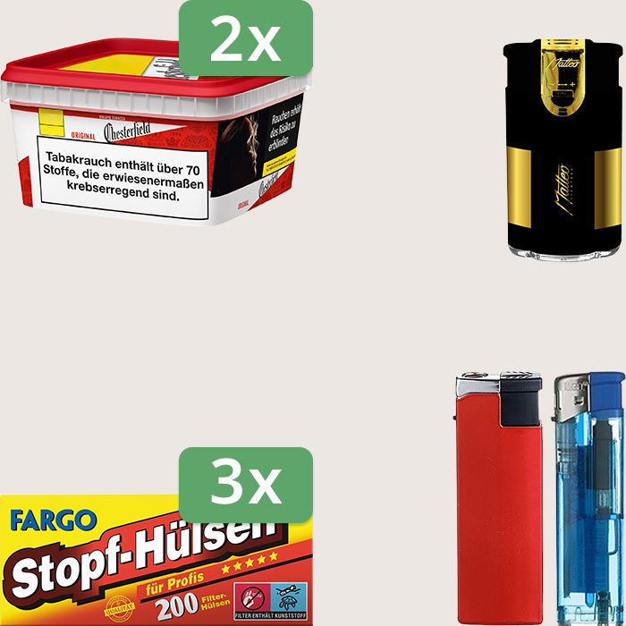 Chesterfield Original Red 2 x 144 g Sparpaket mit 600 Fargo Stopfhülsen und Feuerzeugset