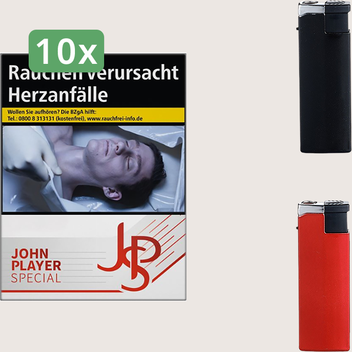 JPS Red 10 x 10,00 € Sparpaket mit 250 Zigaretten und Feuerzeugset