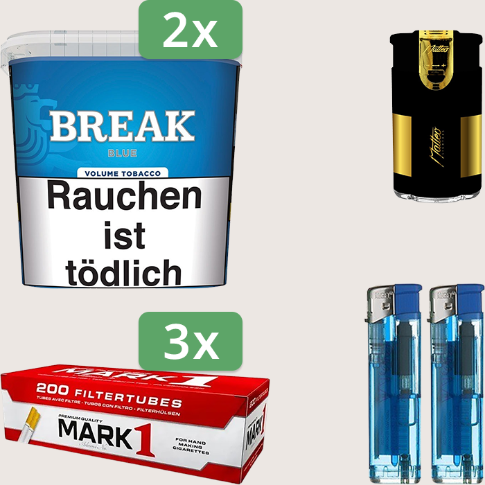 Break Blue 2 x 185 g Sparpaket mit 600 Mark 1 Hülsen und Feuerzeugset
