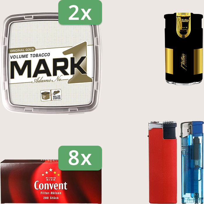 Mark 1 Gold 2 x 400 g Sparpaket mit 1.600 Convent Hülsen und Feuerzeugset