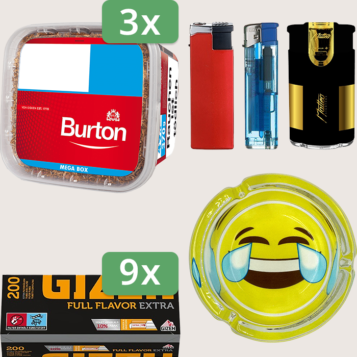 Burton Full Red 3 x 270 g mit 1.800 Gizeh Full Flavor Extra Hülsen und Aschenbecher