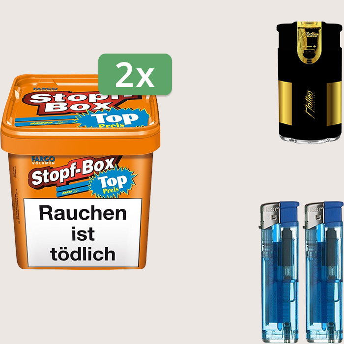 Fargo Stopfbox 2 x 400 g Sparpaket mit Feuerzeugset Fargo Stopfbox 2 x 400 g Sparpaket mit Feuerzeugset