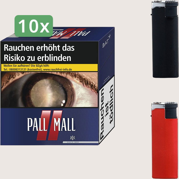Pall Mall Red 10 x 18,40 € Sparpaket mit 500 Zigaretten und Feuerzeugset
