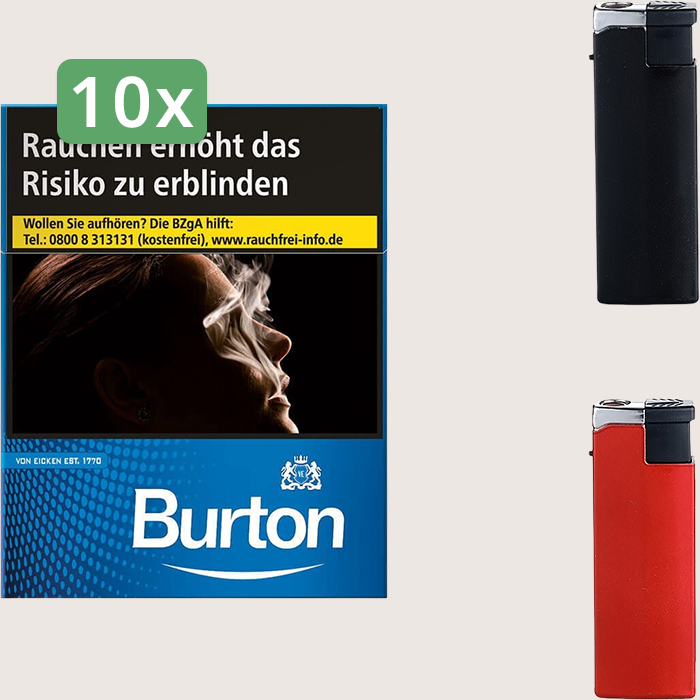 Burton Blue 10 x 12,50 € Sparpaket mit 400 Zigaretten und Feuerzeugset