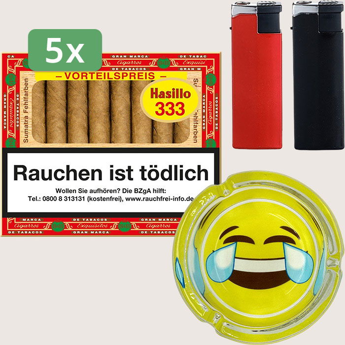 Dannemann Hasillo Sumatra No. 333 - 5 x 20,16 € Sparpaket mit 250 Zigarillos, Aschenbecher und Feuerzeugset