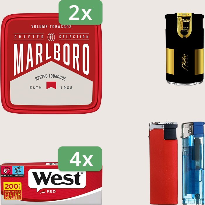 Marlboro Crafted 2 x 230 g Sparpaket mit 800 West Red Hülsen und Feuerzeugset