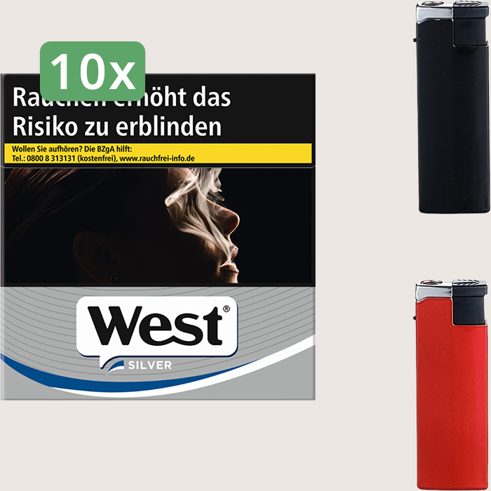 West Silver 10 x 19,90 € Sparpaket mit 550 Zigaretten und Feuerzeugset