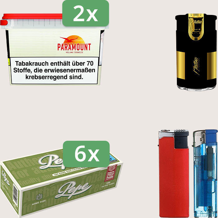 Paramount 2 x 230 g Sparpaket mit 1.200 Pepe Hülsen und Feuerzeugset