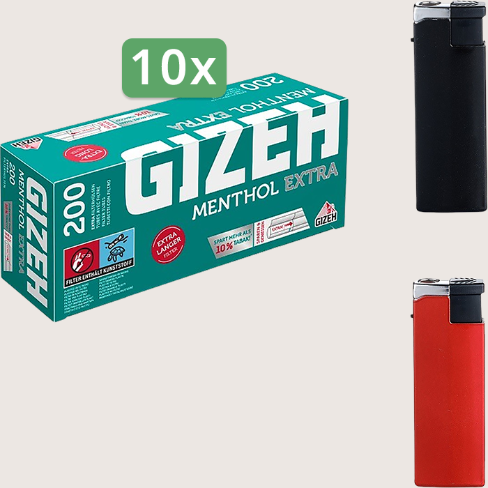 Gizeh Menthol Extra Sparpaket mit 2.000 Hülsen und Feuerzeugset