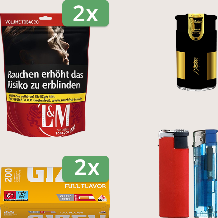L&M Red 2 x 85 g Sparpaket mit 400 Gizeh Full Flavor Hülsen und Feuerzeugset
