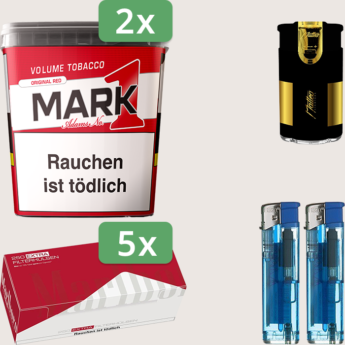 Mark 1 Original Red 2 x 320 g Sparpaket mit 1.250 Marlboro Red Extra Hülsen und Feuerzeugset