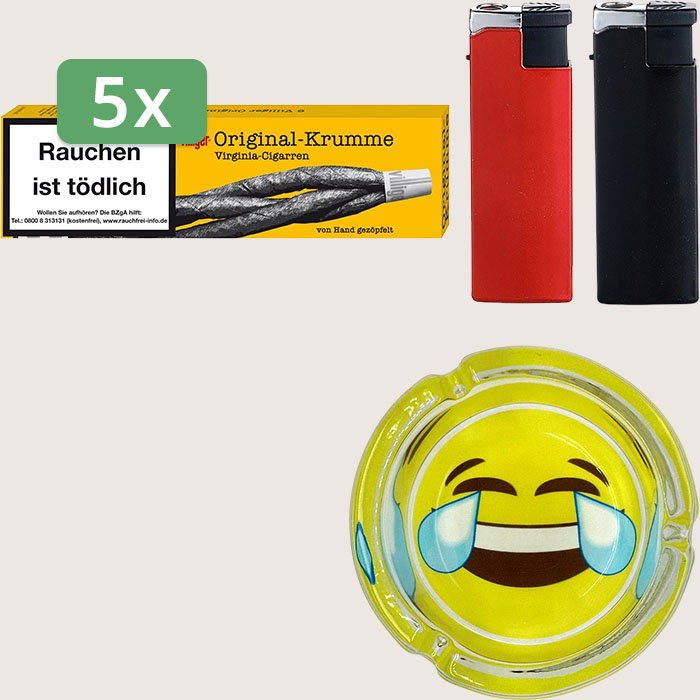 Villiger Original Krumme Virginia-Cigarren 5 x 6,97 € Sparpaket mit 30 Zigarillos, Aschenbecher und Feuerzeugset