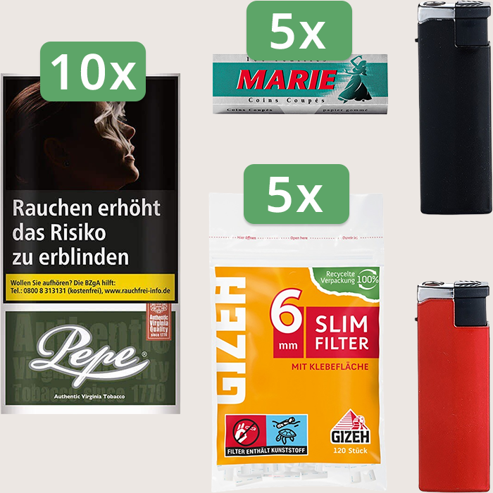 Pepe Dark Green 10 x 30 g Sparpaket mit 500 Marie Blättchen und 600 Gizeh Slim Filter 6 mm