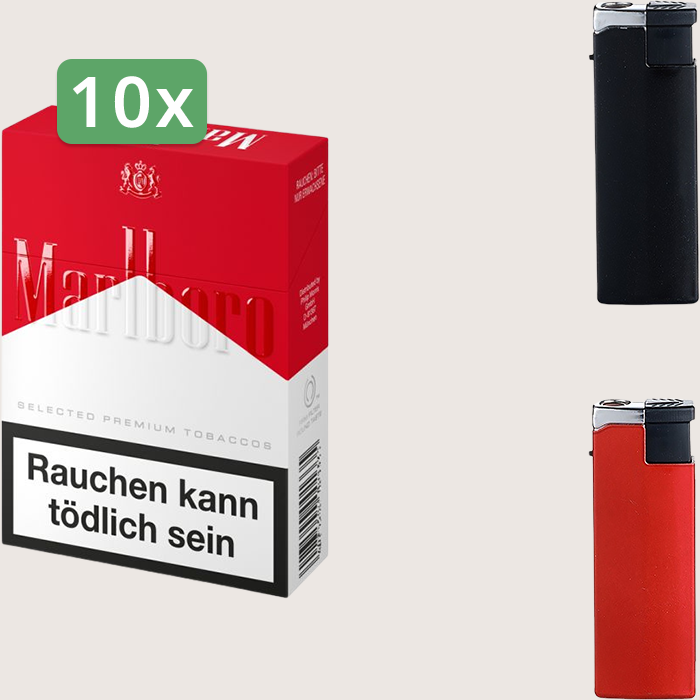 Marlboro Red 10 x 9,00 € Sparpaket mit 200 Zigaretten und Feuerzeugset