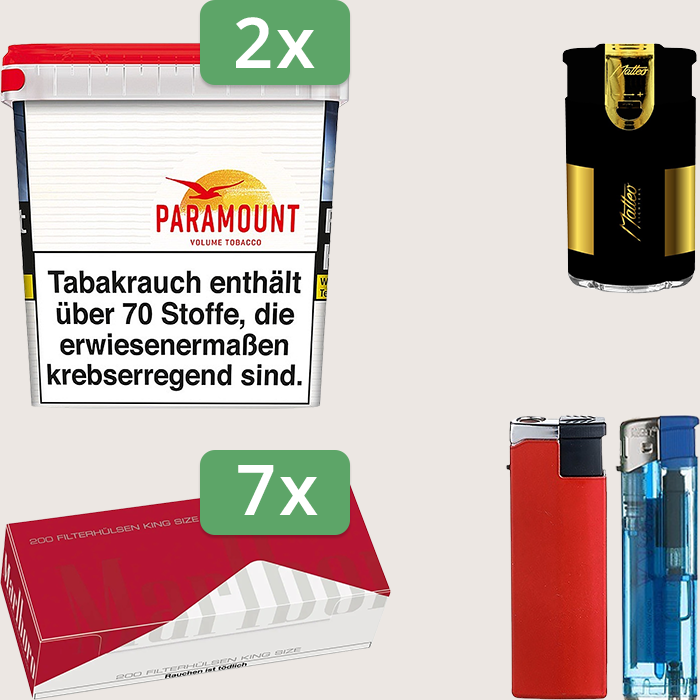 Paramount 2 x 315 g Sparpaket mit 1.400 Marlboro Red Hülsen und Feuerzeugset