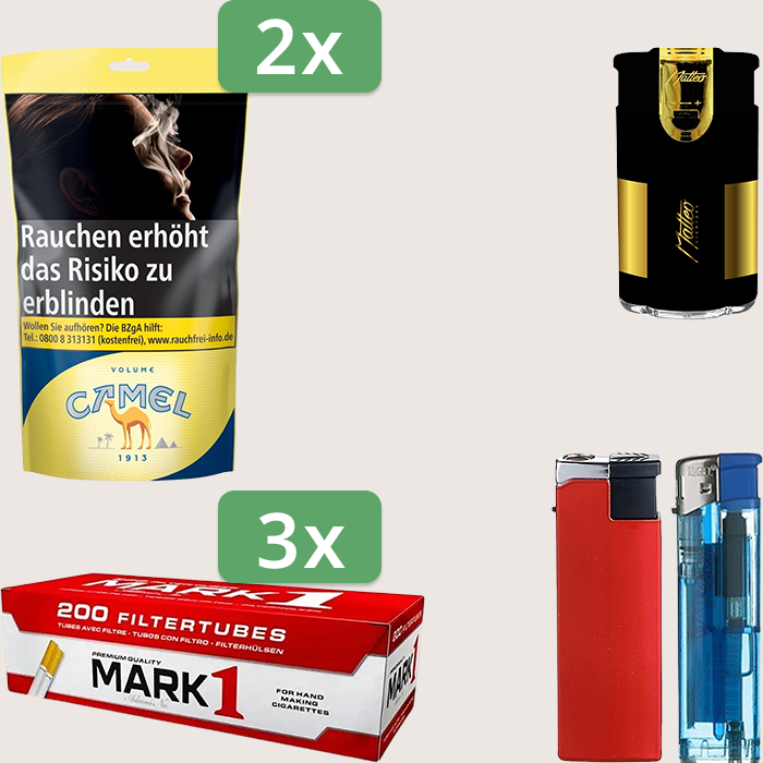 Camel Yellow 2 x 102 g Sparpaket mit 600 Mark 1 Hülsen und Feuerzeugset
