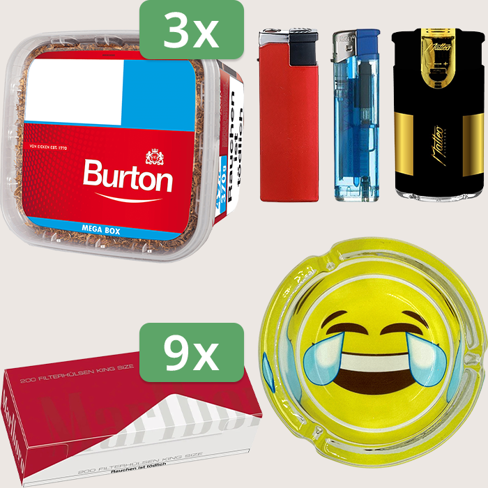 Burton Full Red 3 x 270 g mit 1.800 Marlboro Red Hülsen und Aschenbecher