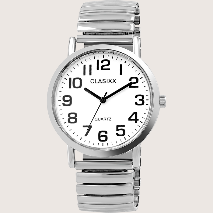 Clasixx Herrenuhr 39 mm mit Zugband - Silber