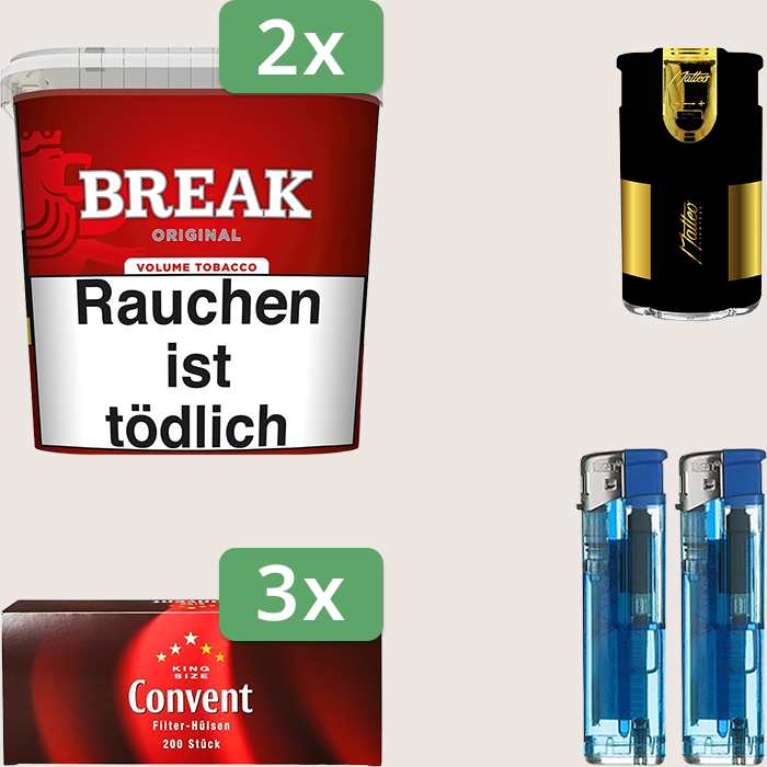 Break Original 2 x 185 g Sparpaket mit 600 Convent Hülsen und Feuerzeugset
