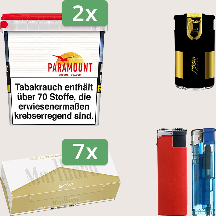 Paramount 2 x 315 g Sparpaket mit 1.400 Marlboro Gold Hülsen und Feuerzeugset