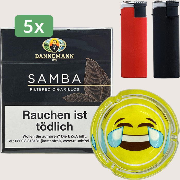 Dannemann Samba 5 x 9,98 € Sparpaket mit 50 Zigarillos, Aschenbecher und Feuerzeugset Dannemann Samba 5 x 9,98 € Sparpaket mit 50 Zigarillos, Aschenbecher und Feuerzeugset