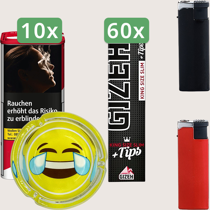 Marlboro Premium Red 10 x 155 g Sparpaket mit 2.040 Gizeh Black King Size Slim + Tips Blättchen und Aschenbecher