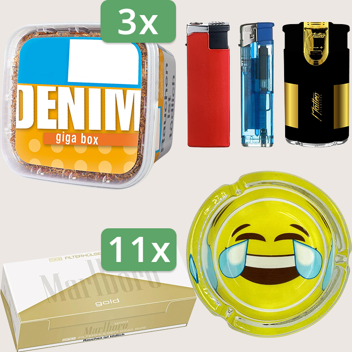 Denim Classic 3 x 315 g Sparpaket mit 2.200 Marlboro Gold Hülsen und Aschenbecher