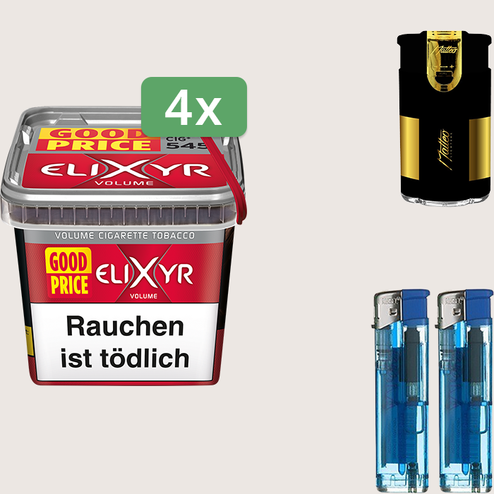 Elixyr Volume Red 4 x 245 g Sparpaket mit Feuerzeugset