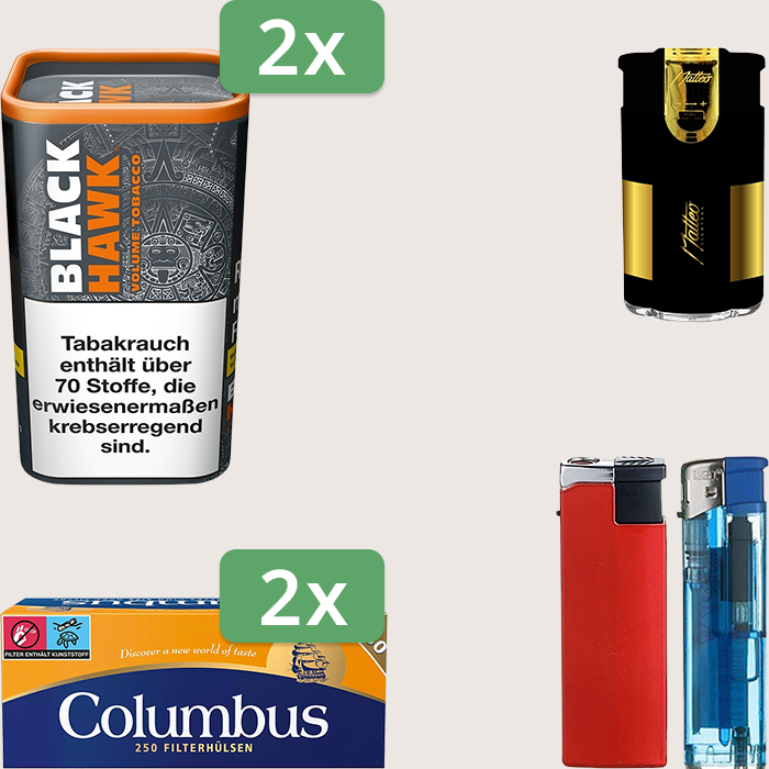 Black Hawk 2 x 90 g Sparpaket mit 500 Columbus Hülsen und Feuerzeugset