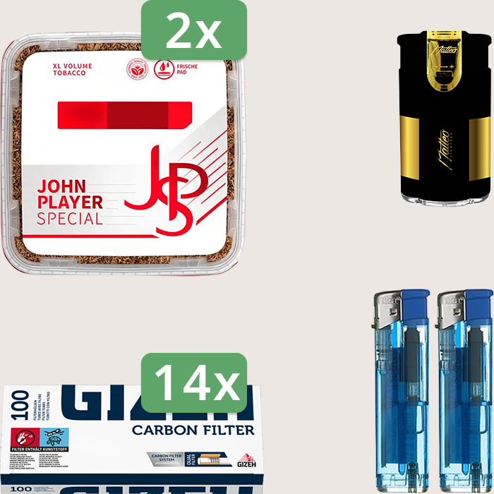 JPS Red 2 x 420 g Sparpaket mit 1.400 Gizeh Carbon Hülsen und Feuerzeugset