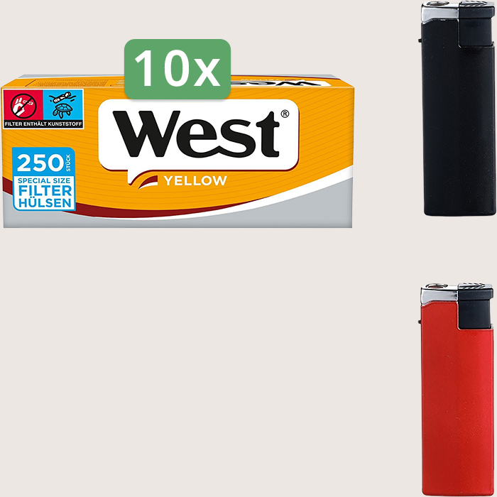 West Yellow Special Sparpaket mit 2.500 Hülsen und Feuerzeugset