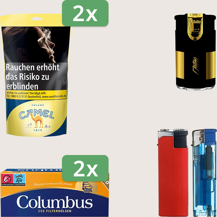 Camel Yellow 2 x 102 g Sparpaket mit 500 Columbus Hülsen und Feuerzeugset