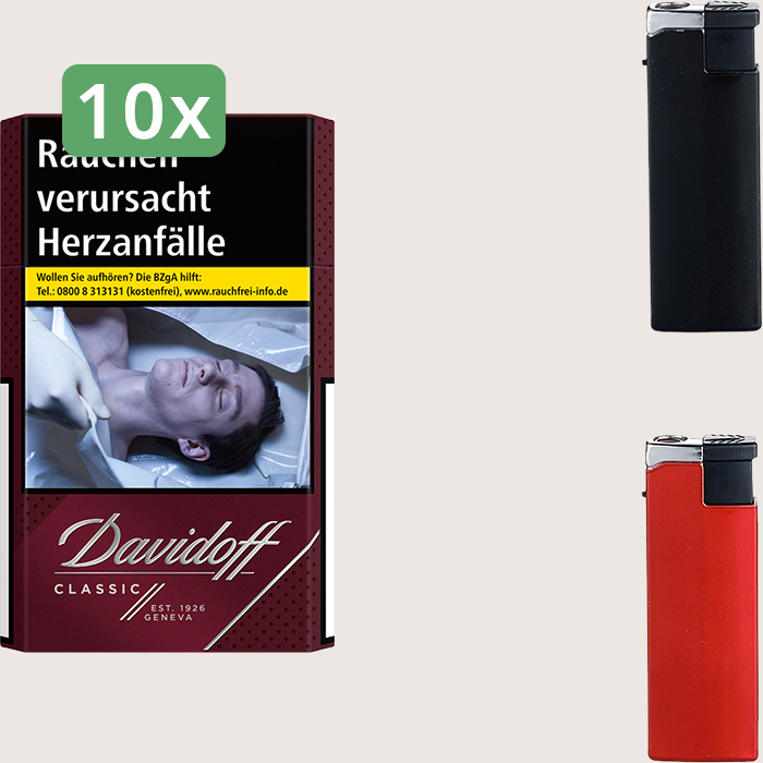 Davidoff Classic 10 x 9,00 € Sparpaket mit 200 Zigaretten und Feuerzeugset