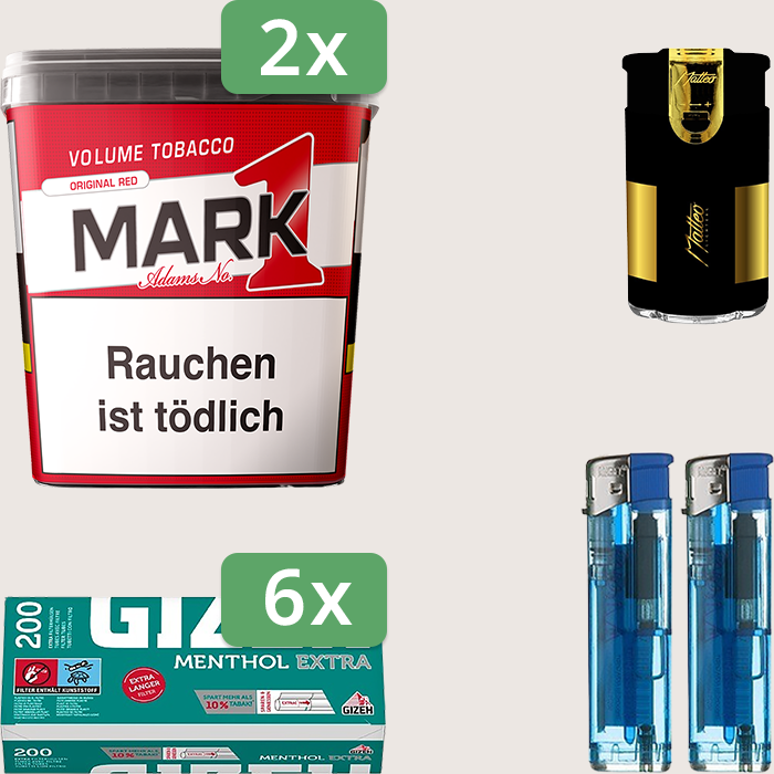 Mark 1 Original Red 2 x 320 g Sparpaket mit 1.200 Gizeh Menthol Extra Hülsen und Feuerzeugset