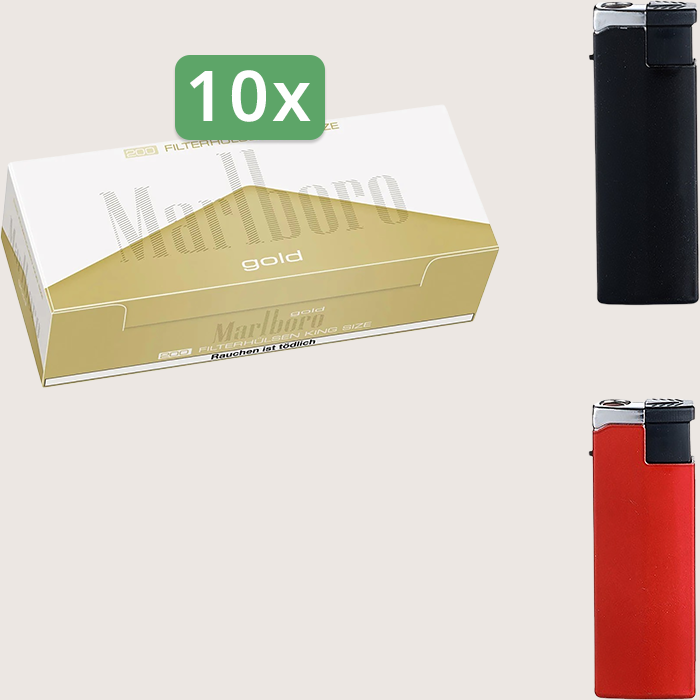 Marlboro Gold Sparpaket mit 2.000 Hülsen und Feuerzeugset Marlboro Gold Sparpaket mit 2.000 Hülsen und Feuerzeugset
