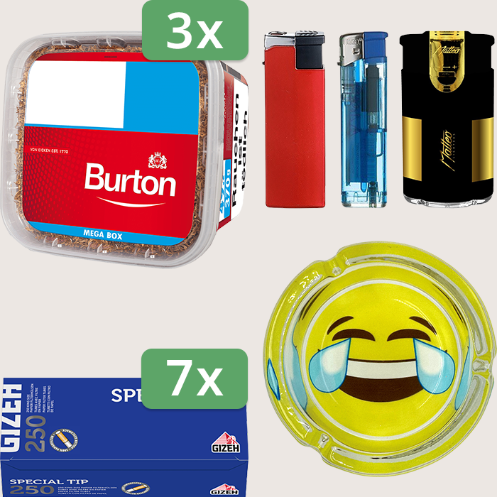 Burton Full Red 3 x 270 g mit 1.750 Gizeh Special Tip Hülsen und Aschenbecher