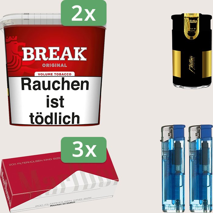 Break Original 2 x 185 g Sparpaket mit 600 Marlboro Red Hülsen und Feuerzeugset