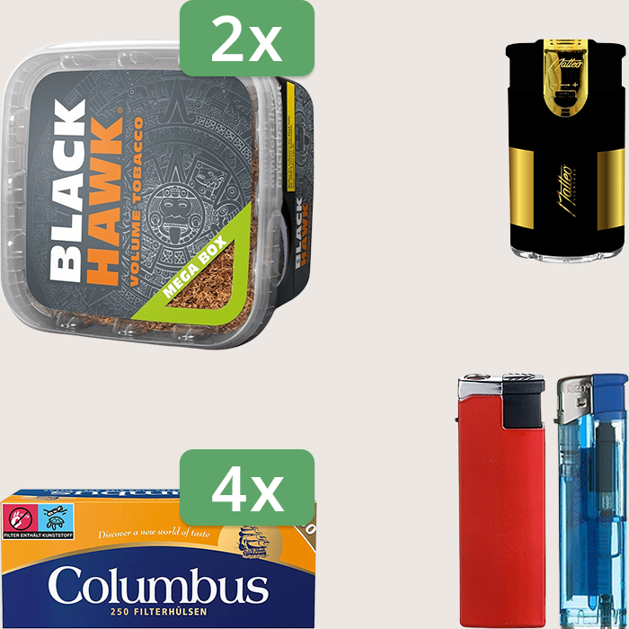 Black Hawk 2 x 230 g Sparpaket mit 1.000 Columbus Hülsen und Feuerzeugset