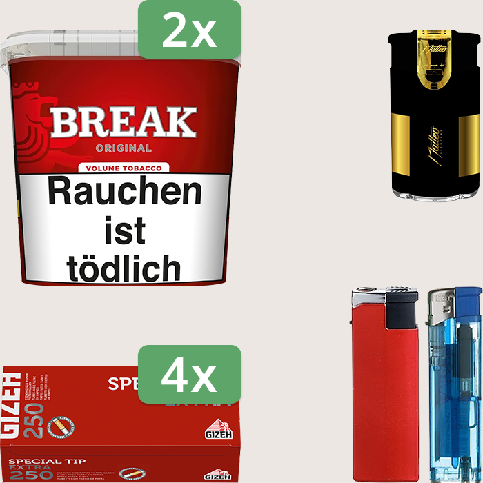 Break Original 2 x 195 g Sparpaket mit 1.000 Gizeh Special Tip Extra Hülsen und Feuerzeugset