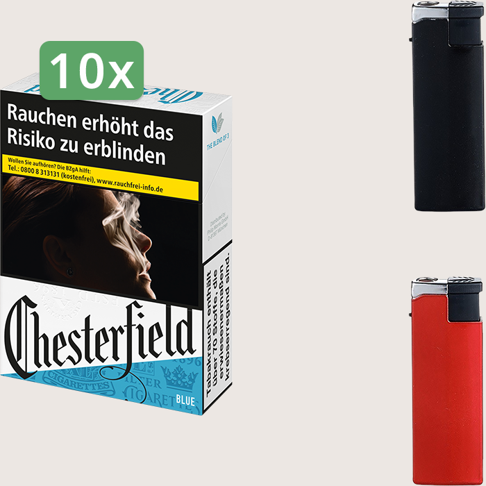 Chesterfield Blue 10 x 9,00 € Sparpaket mit 220 Zigaretten und Feuerzeugset Chesterfield Blue 10 x 9,00 € Sparpaket mit 220 Zigaretten und Feuerzeugset