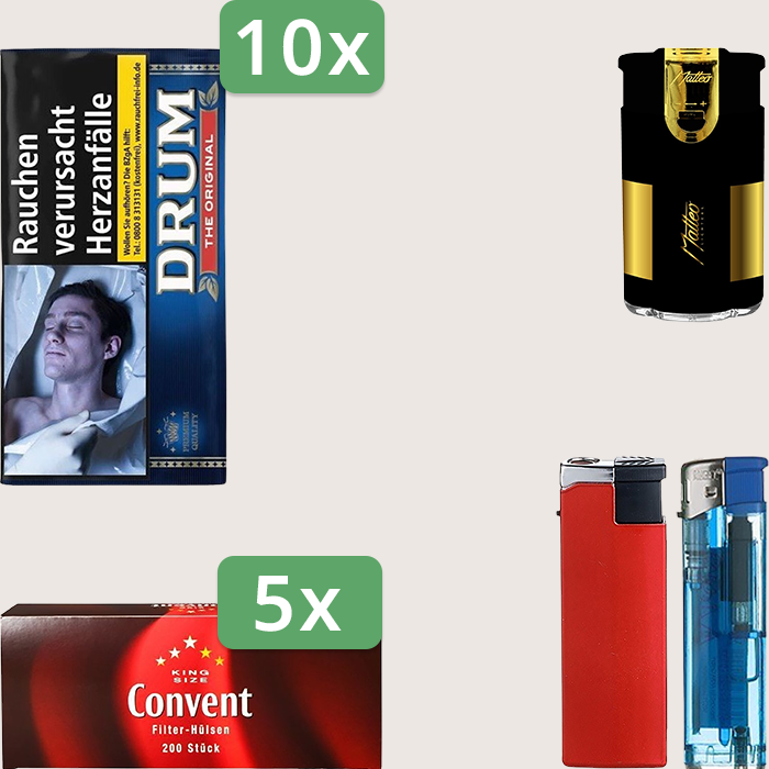 Drum Original 10 x 50 g Sparpaket mit 1.000 Convent Hülsen und Feuerzeugset Drum Original 10 x 50 g Sparpaket mit 1.000 Convent Hülsen und Feuerzeugset