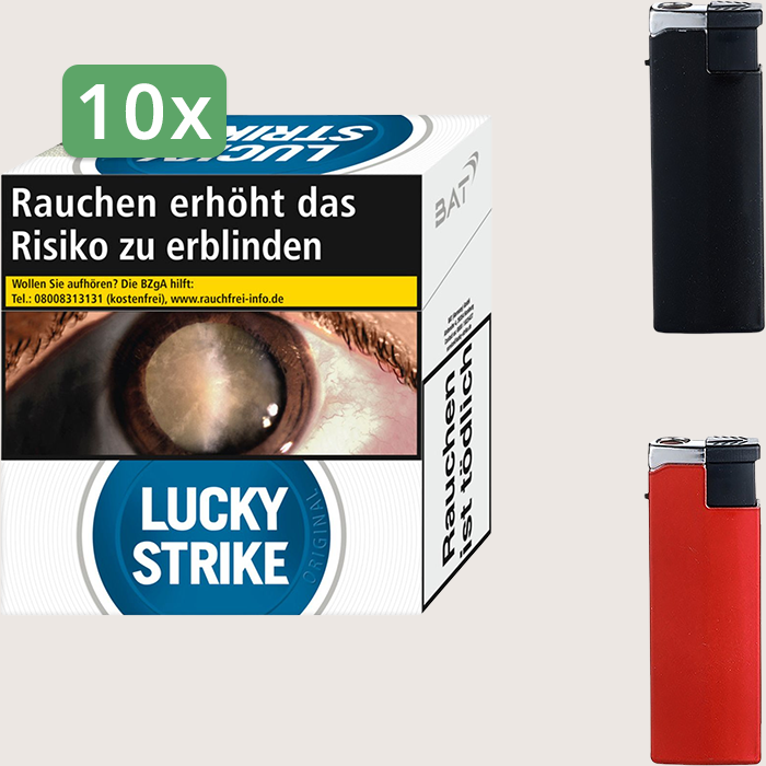 Lucky Strike Blue 10 x 22,50 € Sparpaket mit 600 Zigaretten und Feuerzeugset