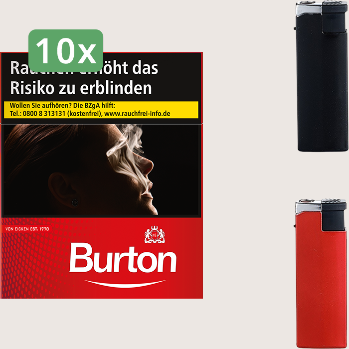 Burton Original 10 x 13,00 € Sparpaket mit 400 Zigaretten und Feuerzeugset Burton Original 10 x 13,00 € Sparpaket mit 400 Zigaretten und Feuerzeugset