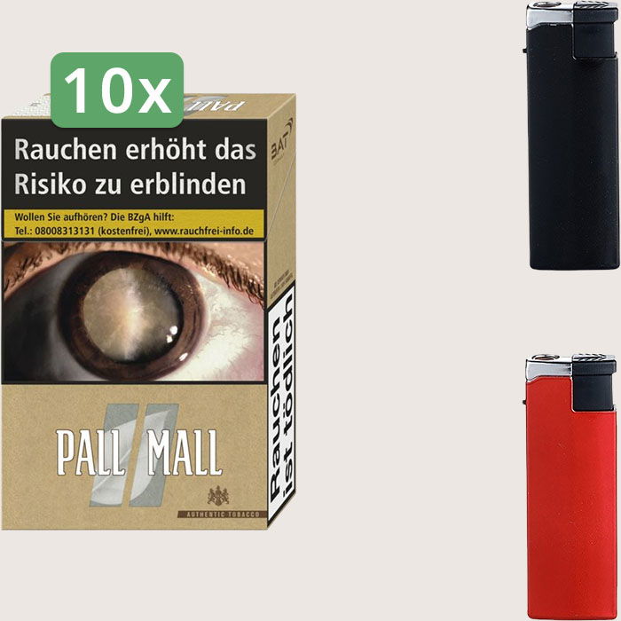 Pall Mall Authentic Silver 10 x 8,60 € Sparpaket mit 200 Zigaretten und Feuerzeugset